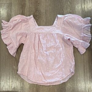 Beachlunchlounge Pink Ruffled Short Sleeve Blouse